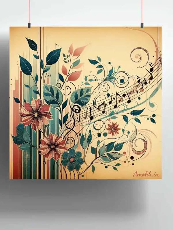 flower with musical note wall poster