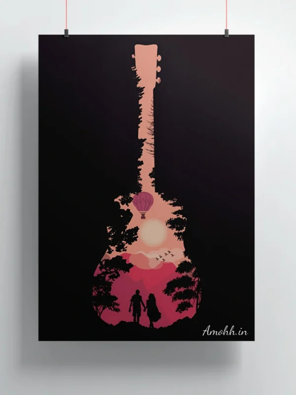 Transporting forest scene with guitar poster
