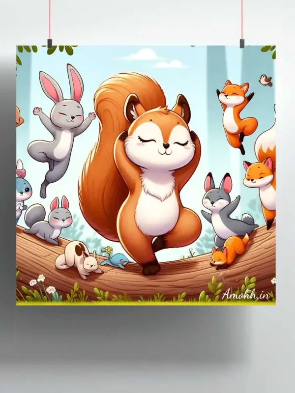 Squirrel Yoga Poses Inspirational Wall Poster